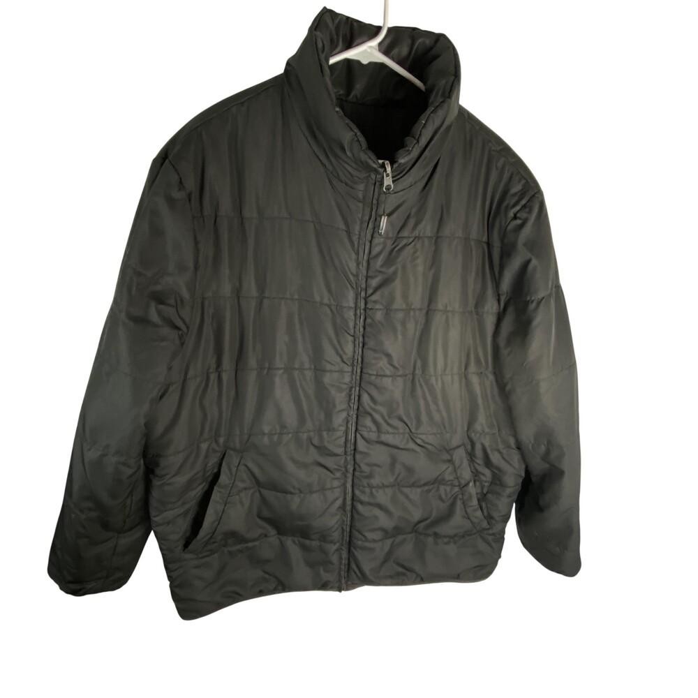 Faded Glory Jacket Mens Large Black Reversible Puffer Full Zip Winter Insulated